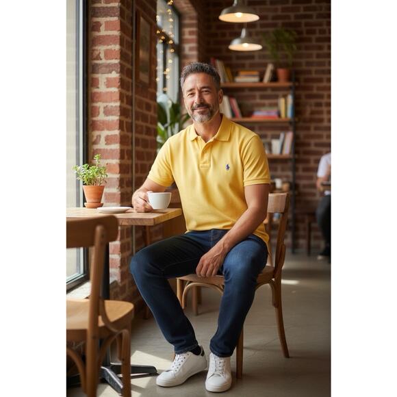 Polo Ralph Lauren Polo Shirt Mens M Yellow Custom Slim Fit Short Sleeve V1 - Picture 1 of 5